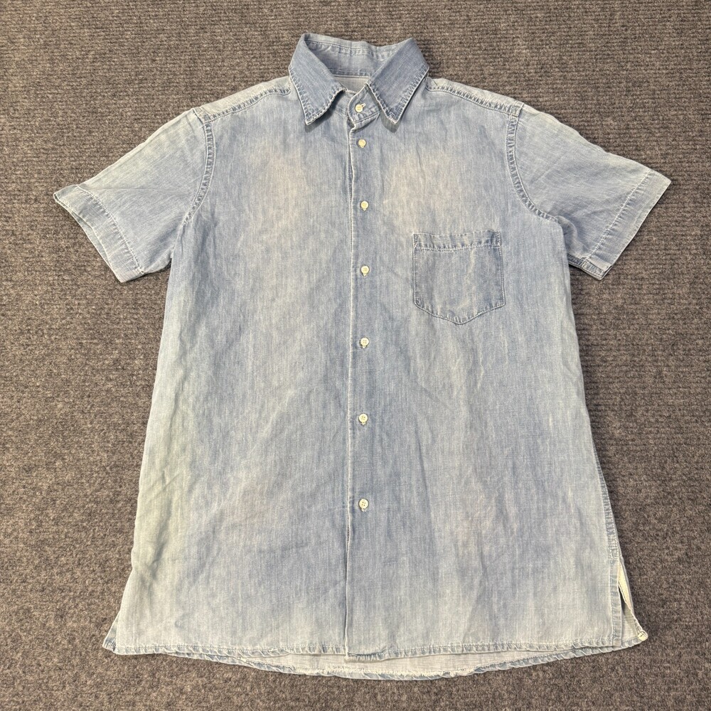 Etro Shirt Mens XL Blue Chambray Short Sleeve Button Up Made In Italy Casual